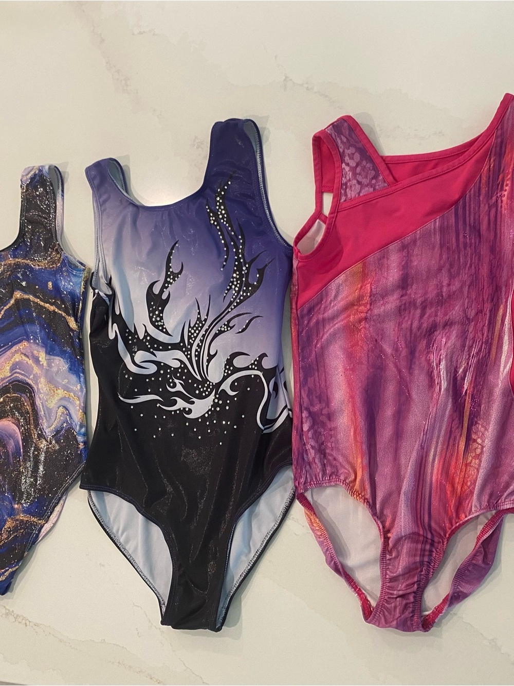 Lot of 3 Sz M & L little girls Purple & Pink One-Piece Leotard -